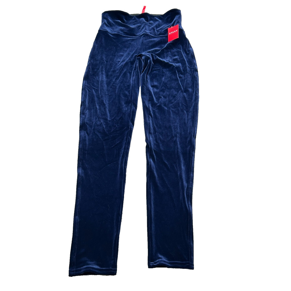 NWT Spanx Womens Blue High Elastic Waist Classic Velvet Ankle Leggings Size L